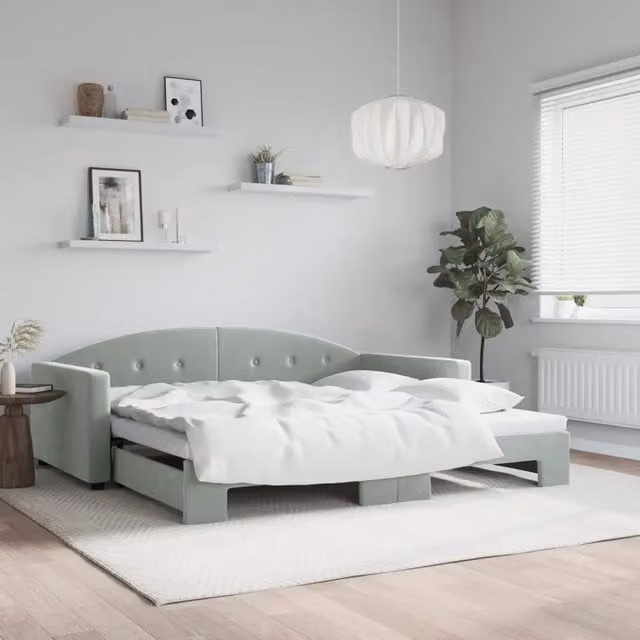 Divano Letto con Letto Estraibile-Sofa Letto-Daybed Grigio Chiaro 100x200 Velluto 647002