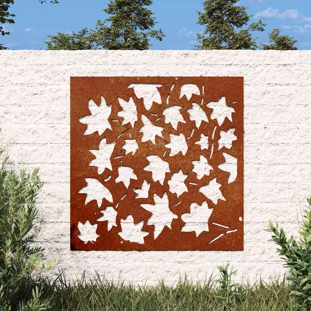 Decorazione da muro per giardino vidaXL con motivo foglia d'acero in metallo color marrone, L 55 cm x P 55 cm
