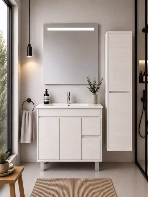 Mobile bagno con lavabo ORIGENBATH ISQUIA senza specchio 80x40 cm bianco nordico con colonna