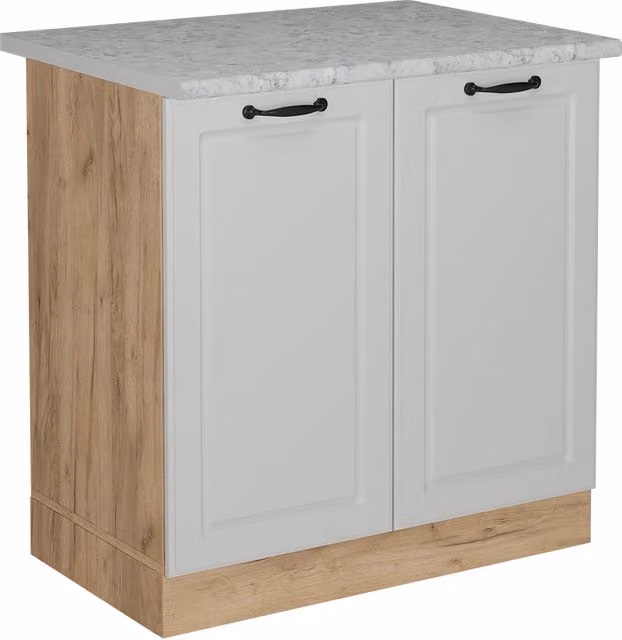 Mobile lavello cucina Vicco R-Line in stile country Bianco rustico e Rovere dorato con piano in marmo L: 80 cm, P: 60 cm, H: 81,6 cm
