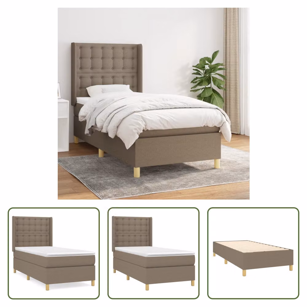 The Living Store Letto a molle con materasso Taupe 80x200 cm in tessuto