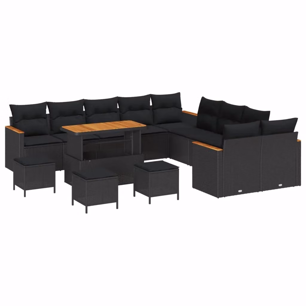 Set Divano da Giardino vidaXL a Forma a U con Cuscini e Tavolino, Nero – 2