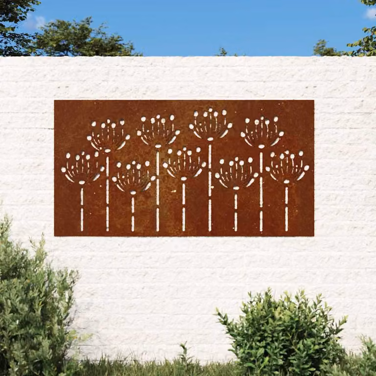 Decorazione Muro da Giardino vidaXL con Motivo Floreale in Acciaio Corten, Colore Marrone, L: 105 cm, H: 55 cm