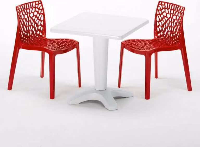 Tavolo quadrato bianco e 2 sedie in polipropilene colorato Set di bastoni per interni Grand Soleil Gruvyer Patio - Rosso