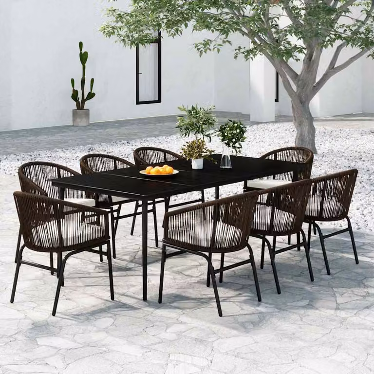Set da pranzo da giardino vidaXL in metallo e vetro marrone, 9 pezzi