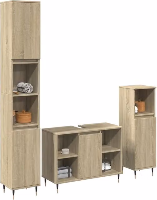 Set di mobili da bagno industrial vidaXL in legno e metallo, 3 pezzi, colore marrone e beige