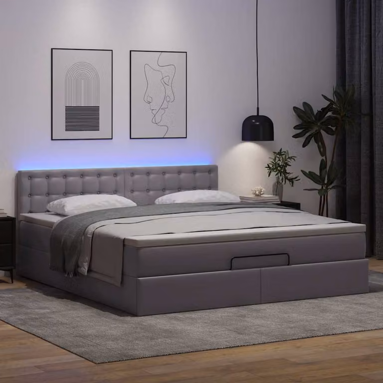Maison Exclusive - Letto ottomano con materassi e LED Grigio 180x200 cm Pelle finta