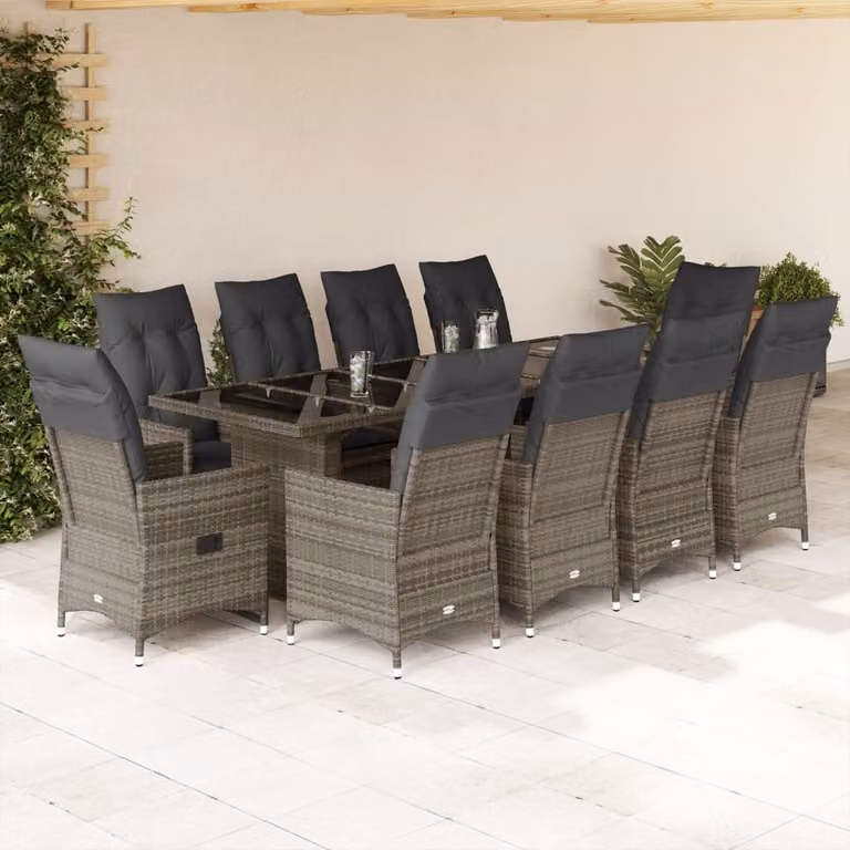 Maison Exclusive - Set da giardino bistrot 11 pezzi con cuscini grigio in polyrattan