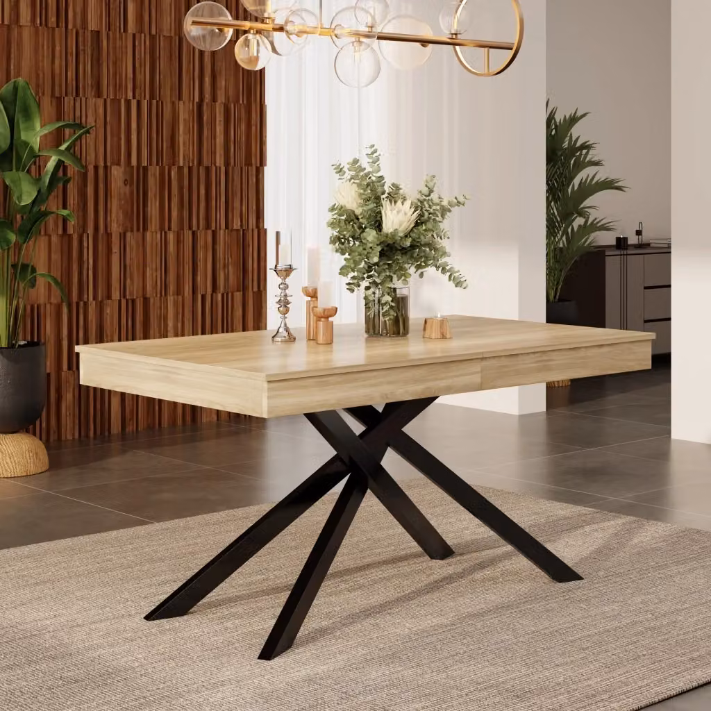 Tavolo da pranzo allungabile Mivray moderno in MDF marrone con gambe a X L: 140-180 cm, P: 80 cm, H: 75 cm – 2
