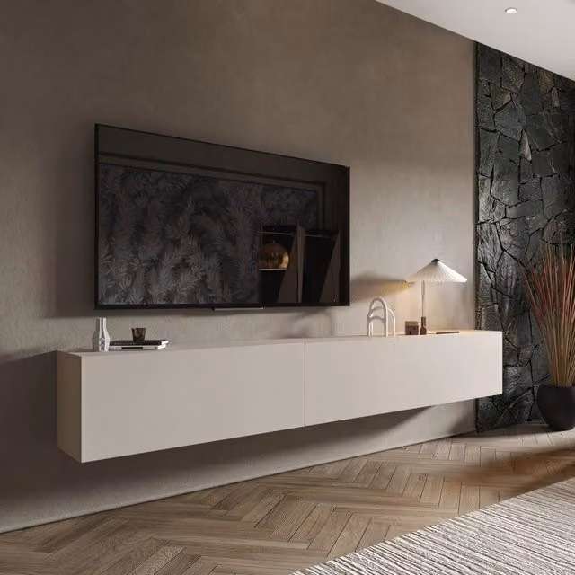 Parete Attrezzata Modulabile Gava DMORA per il tuo Soggiorno, Design Moderno, Beige Opaco – 1