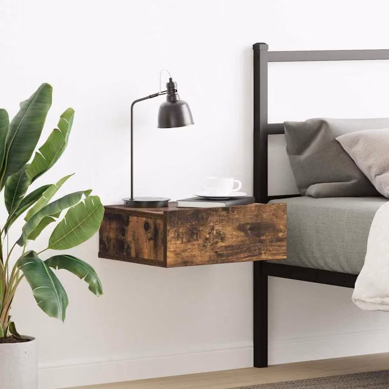 Comodino Pensile vidaXL in Legno Multistrato Rovere Fumo, L 40 cm x P 30 cm x H 15 cm