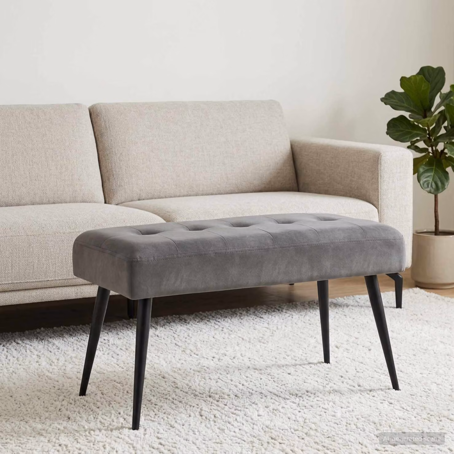 Panchina moderna vidaXL in velluto grigio con struttura in metallo e MDF L 80 x P 40 x H 46 cm