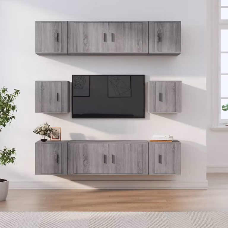 Set Mobili Porta TV 8 Pezzi vidaXL in Legno Multistrato e MDF Grigio Sonoma Matt