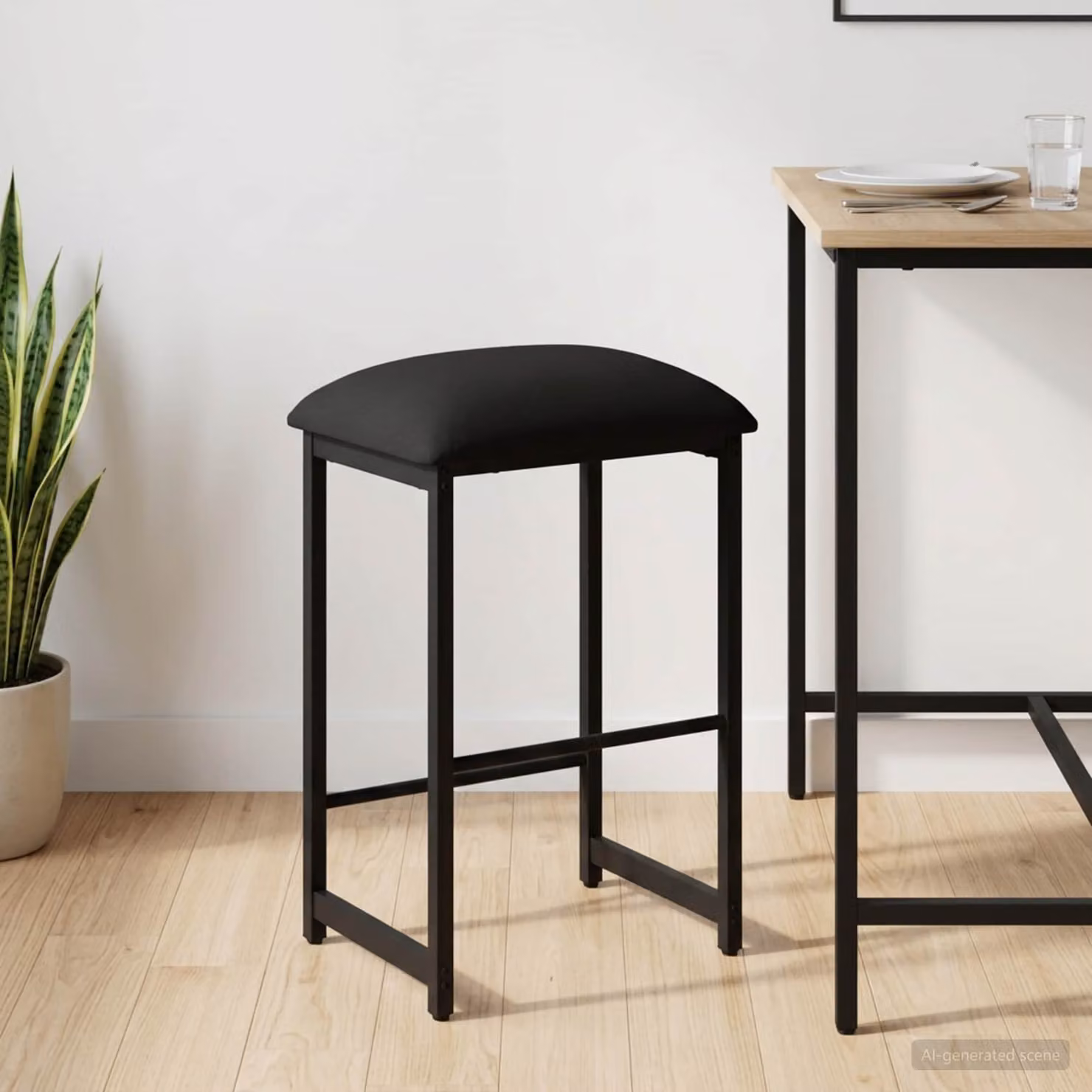 Sgabello da bar moderno vidaXL in tessuto nero con struttura in metallo e MDF L/P/H: 40 x 32 x 64 cm