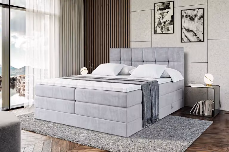 Letto boxspring ALTDECOR con materasso e rete a doghe - RICAR KING 140x200 cm - Grigio Monolith 84 - Topper, letto imbottito con contenitore, letto con contenitore H3 e H4 - Materasso, letto matrimoniale, letto boxspring