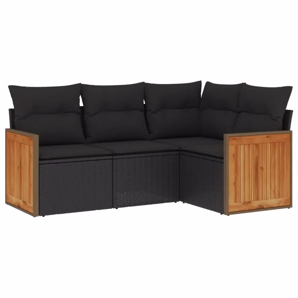 Set di divani da giardino vidaXL in polyrattan nero con cuscini, design moderno a forma di L per esterno – 2
