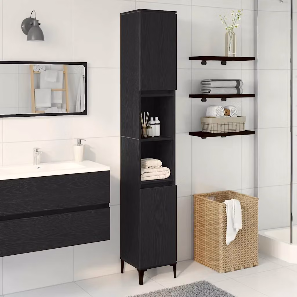 Mobile da bagno vidaXL nero con ante a battente e ripiani interni L/P/H: 30 x 30 x 190 cm