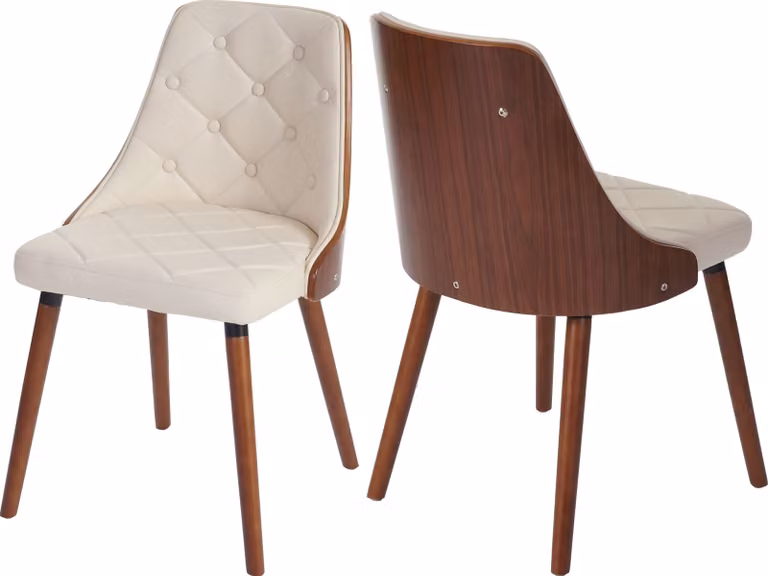 set di 2 sedie per sala da pranzo HWC-A75, sedia visitatore sedia da cucina, legno curvato effetto noce ~ pelle artificiale crema