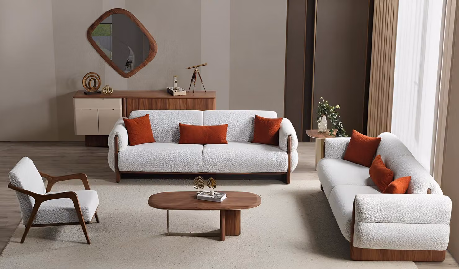 Elegante Weiße Polstergarnitur 2x Textilsofas Designer Couchtisch