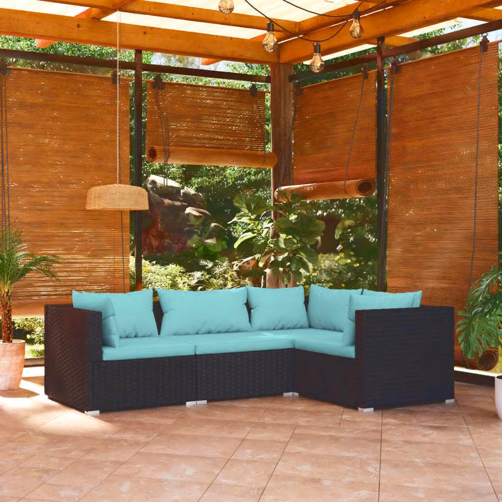 Maison Exclusive - Set da giardino da 4 pezzi con cuscini in polyrattan nero