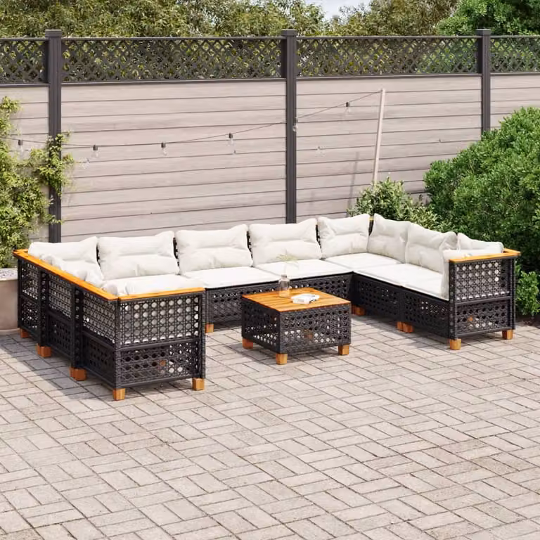 Maison Exclusive - Set da giardino 10 pezzi con cuscini in polyrattan nero