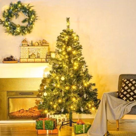 Albero di Natale artificiale, decorazioni incluse, 95 cm x 95 cm x 150 cm, verde