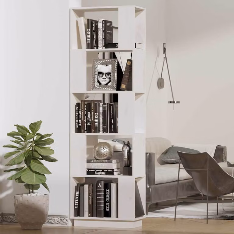 Libreria/Divisorio vidaXL in Legno Massello di Pino Bianco, Stile Rustico, L: 51 cm, P: 25 cm, H: 163,5 cm