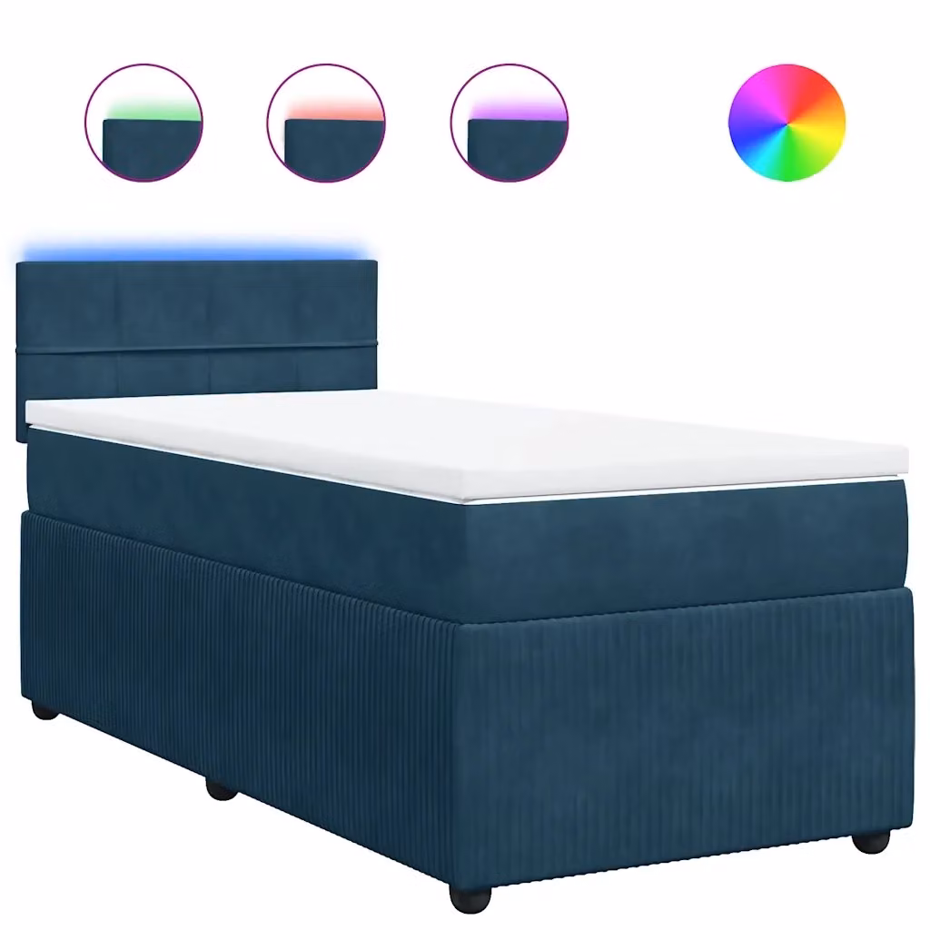 vidaXL Letto Ibrido con Materasso a Molle Insacchettate in Velluto Blu e Bianco, L/P/H: 90 x 200 cm – 2