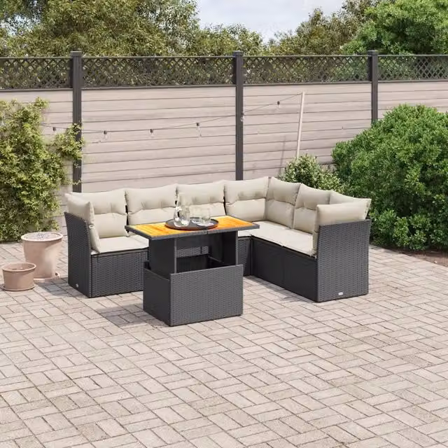 Set Divani da Giardino con Cuscini 7pz Nero Polyrattan 3270846