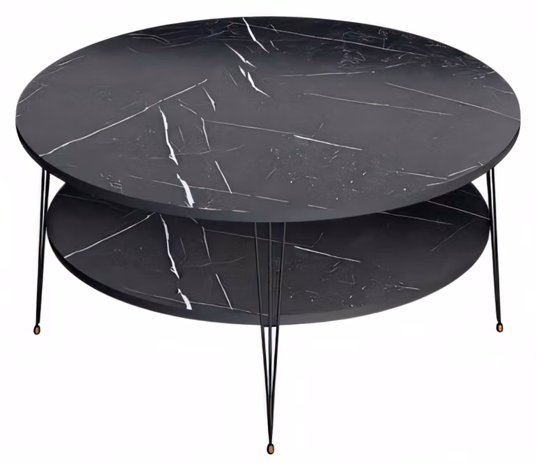 Eleganter schwarzer Couchtisch aus Holz mit Edelstahl-Design