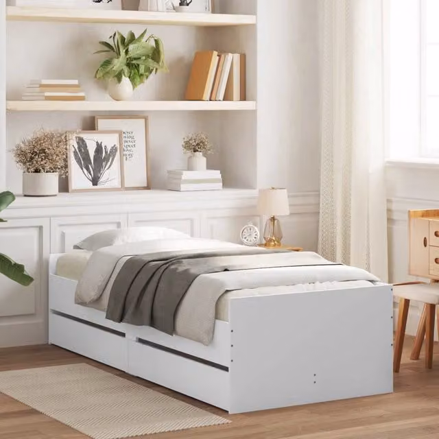 Struttura letto con cassetto in pino massello bianco stile rustico vidaXL