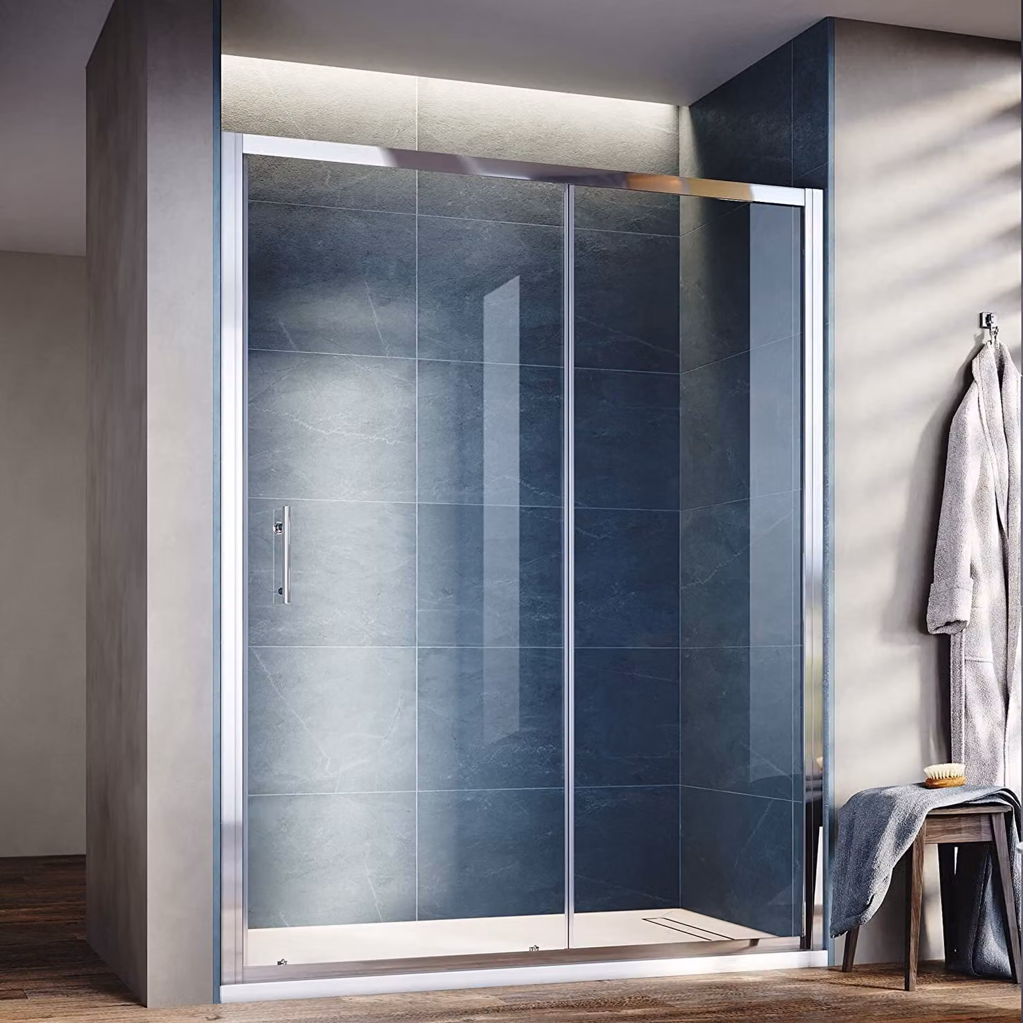 Porta scorrevole per doccia 140 cm x 185 cm Vetro ESG Cabina doccia Porte scorrevoli per doccia Parete doccia Porta per nicchia Doccia Porta per doccia Vetro di sicurezza temperato Altezza: 185 cm