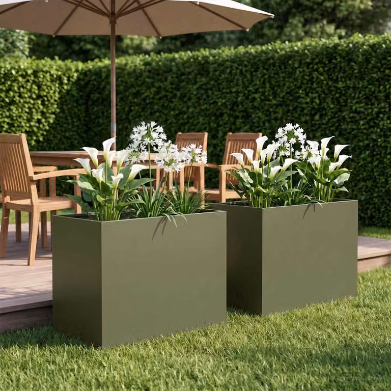 Set di 2 vasi da giardino vidaXL in metallo verde, L: 60 cm, P: 40 cm, H: 50 cm