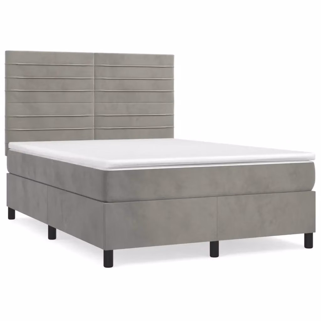 Letto Ibrido con Giroletto a Molle e Materasso vidaXL in Velluto Grigio e Bianco L/P/H: 193 x 144 x 128 cm – 2