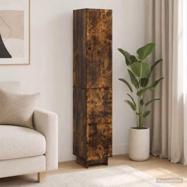 Set di 2 armadi moderni vidaXL in legno MDF color marrone rovere con illuminazione integrata per soggiorno o ufficio in casa – 1