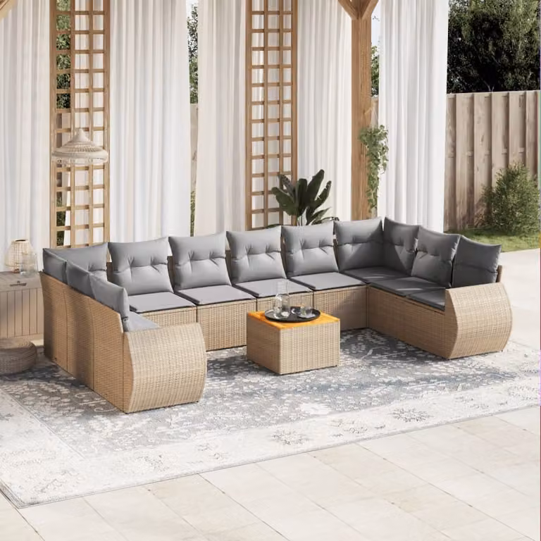 Maison Exclusive - Set Divani da Giardino 11 pz con Cuscini Beige in Polyrattan