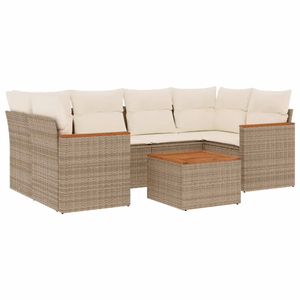 vidaXL Set Divani da Giardino a L 7 pz con Cuscini Beige e Tavolino in Polyrattan e Acciaio – 2