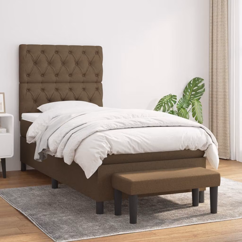 vidaXL Giroletto a Molle Ibrido con Materasso in Tessuto Marrone e Bianco L/P/H: 200 x 80 x 203 cm