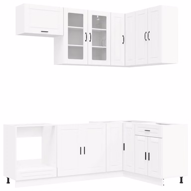 Set di mobili da cucina PORTO, 8 pezzi, in legno impiallacciato bianco