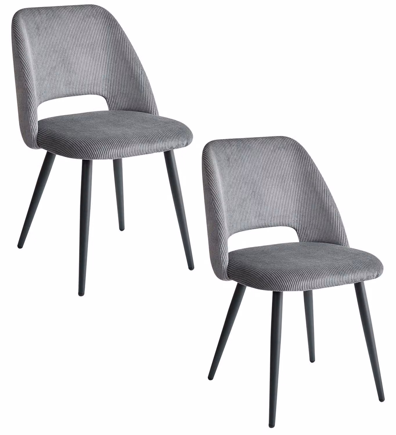 Set di 2 sedie da pranzo - Sedie con rivestimento in velluto a coste - Stile moderno minimalista - Struttura in metallo - Facili da pulire - Adatte per cucina e sala da pranzo - Grigie