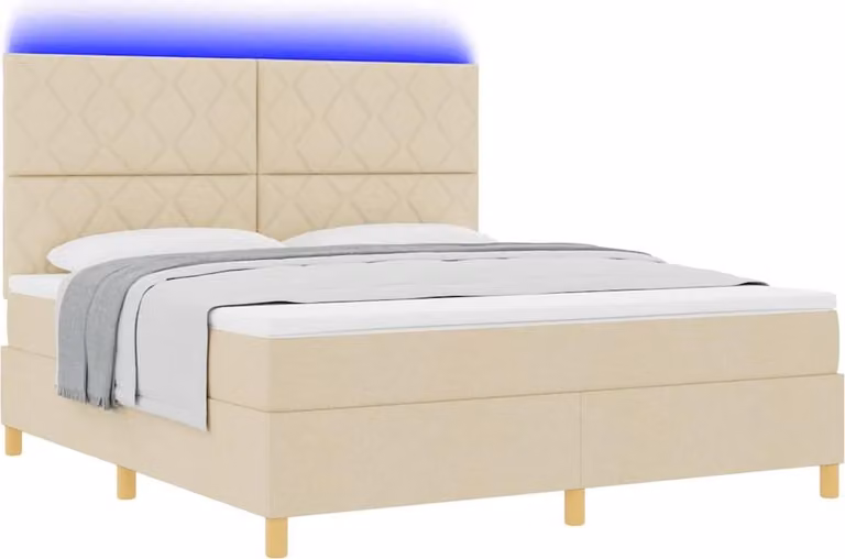Letto a molle con materasso crema 180 x 200 cm in tessuto