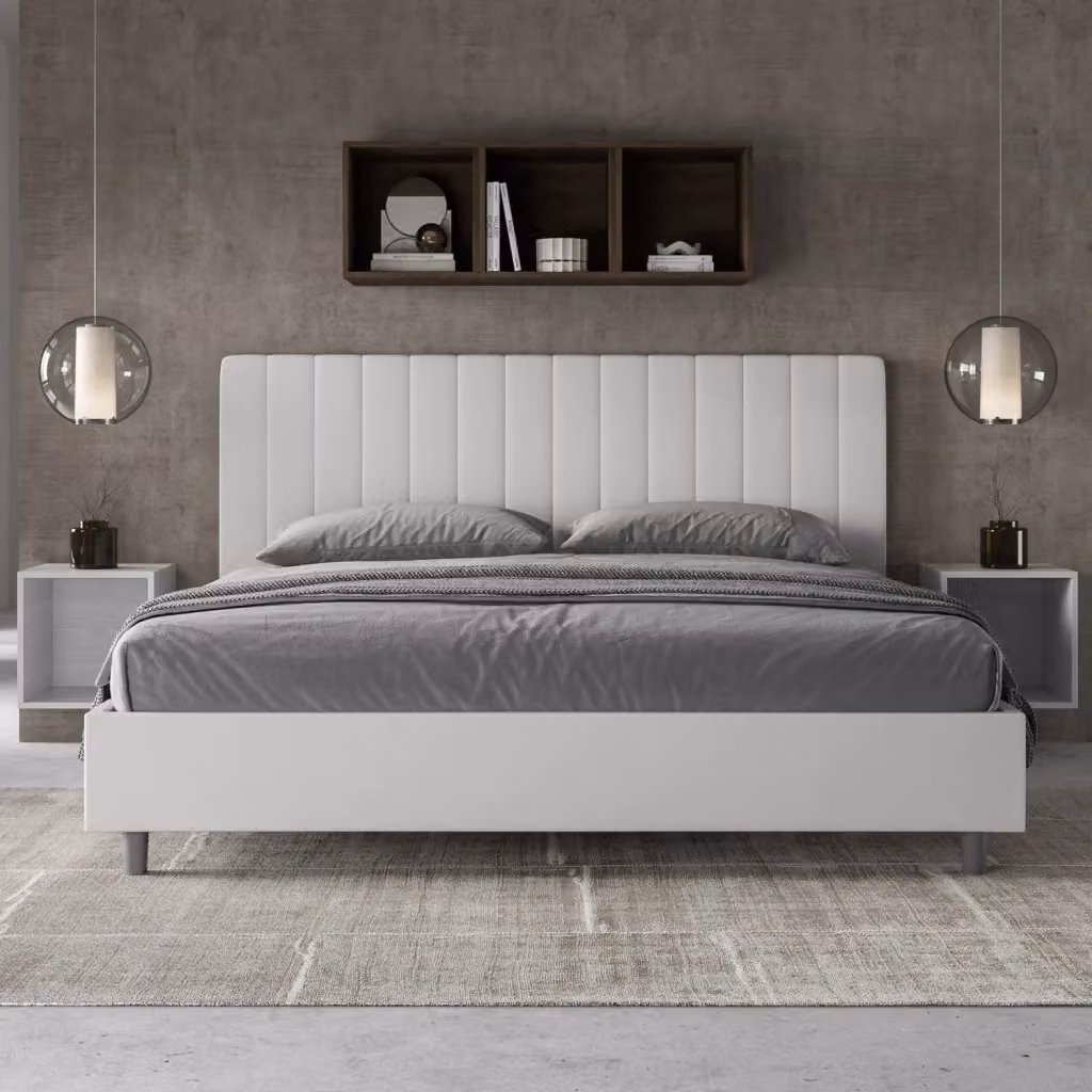 Letto Matrimoniale King Size Agueda Giordanoshop Imbottito in Similpelle Bianco L: 180 cm, P: 195 cm, H: 210 cm con Contenitore a Sollevamento – 2