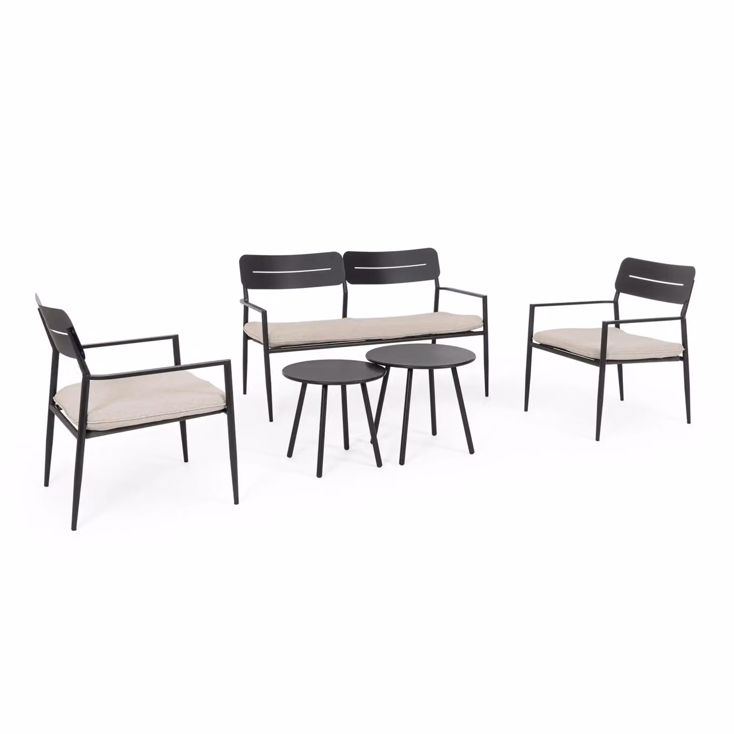 Set salotto MOSCARI in acciaio antracite e tessuto beige