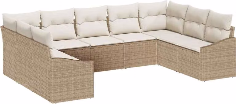 Set di divani con cuscino 9 pcs Beige polyrattan