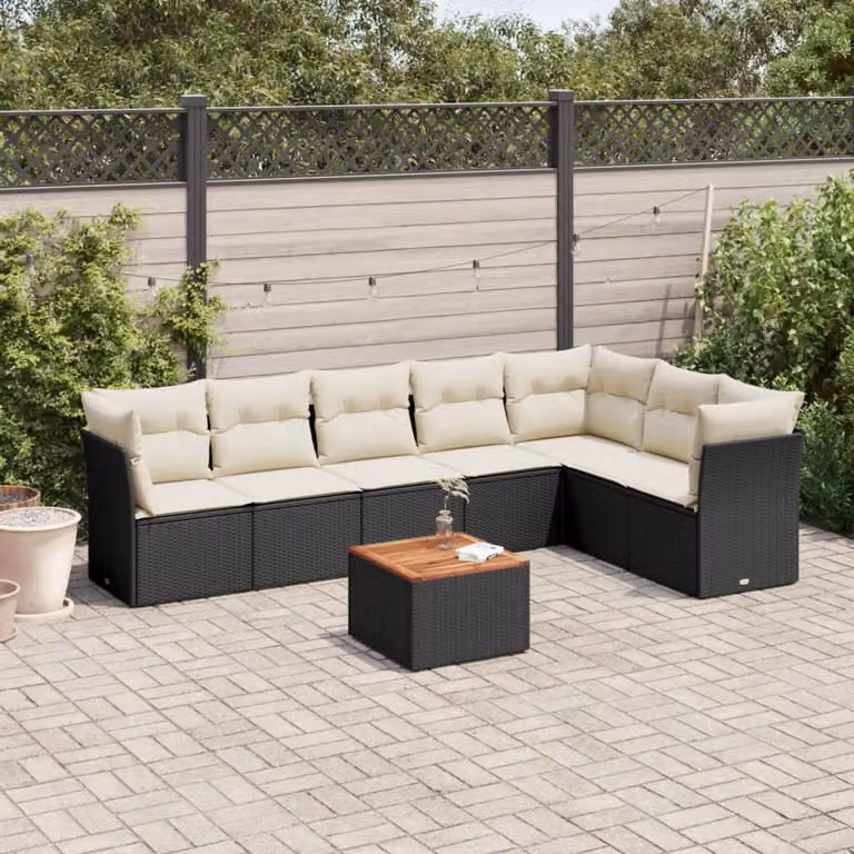 vidaXL Set Divani da Giardino a L con Cuscini 8 pz in Polyrattan Nero e Telaio in Metallo