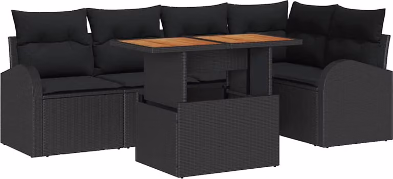 Set Divano da Giardino con archiviazione 6 pcs Nero Poly Rattan