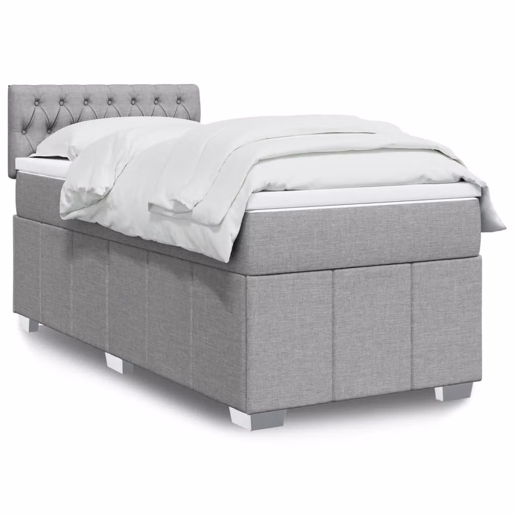 vidaXL Giroletto a Molle con Materasso Ibrido in Tessuto Grigio e Bianco L/P/H: 90 x 200 cm