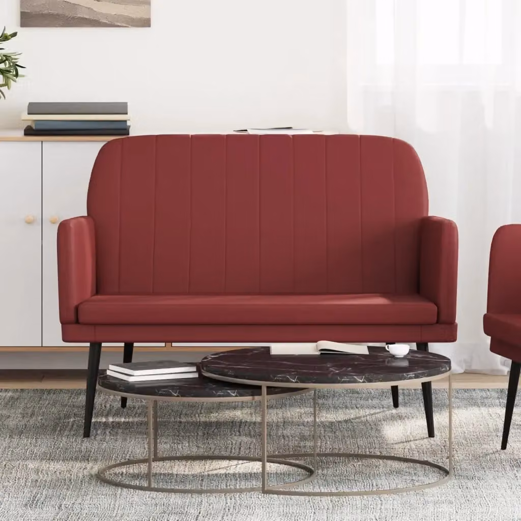 Panca Rosso Vino in Similpelle con Braccioli e Struttura in Metallo L: 107 cm, P: 80 cm, H: 81 cm – 2