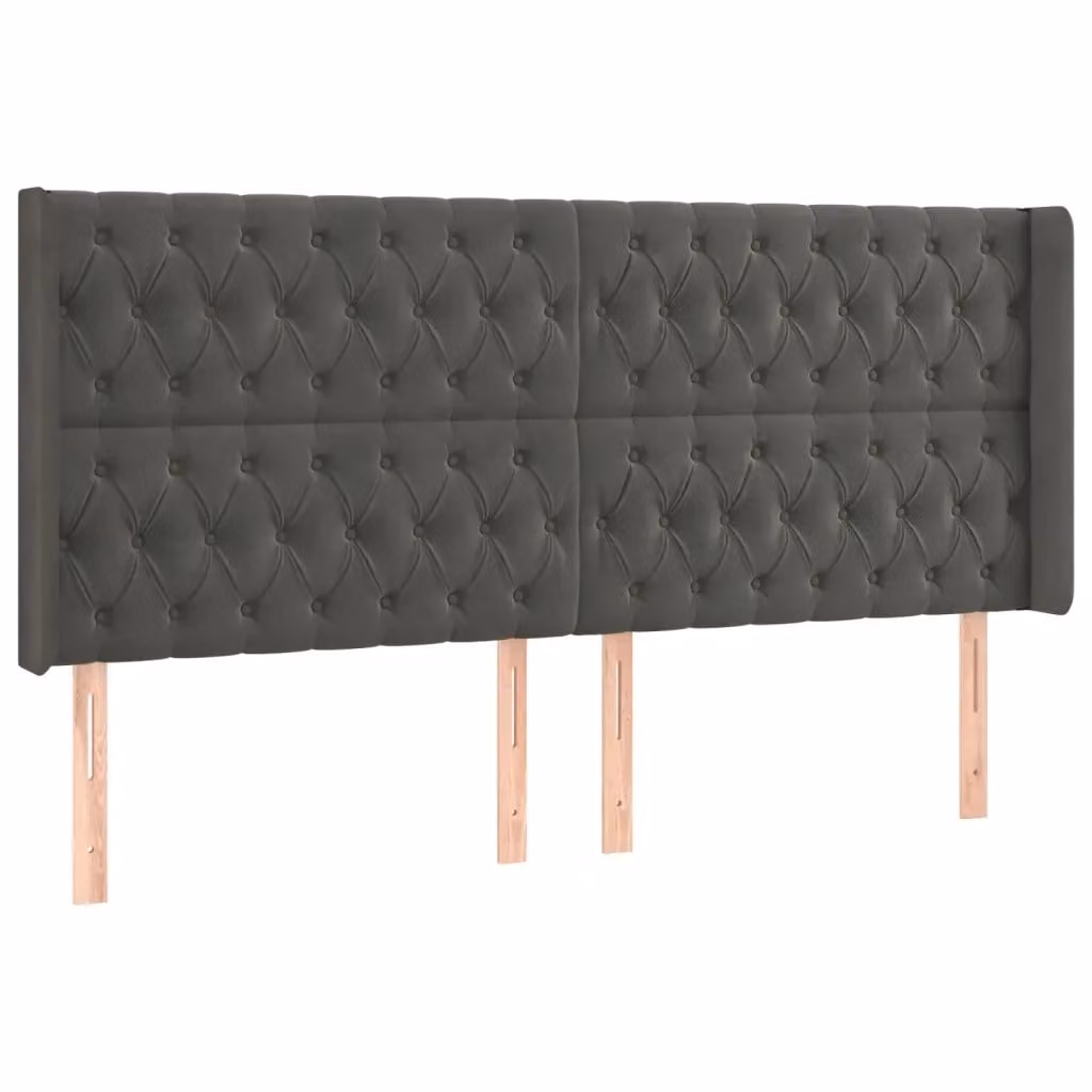 Testiera ad orecchio vidaXL in velluto grigio con struttura in legno e MDF, L: 203 cm, P: 16 cm, H: 118/128 cm – 2
