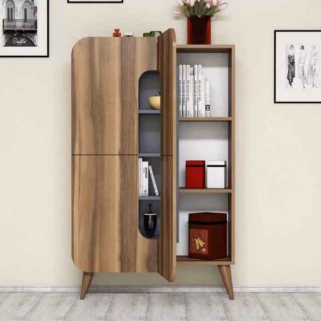 Madia Paularo DMORA, Credenza con 7 Ripiani, Marrone, L: 93 cm, P: 32 cm, H: 144 cm